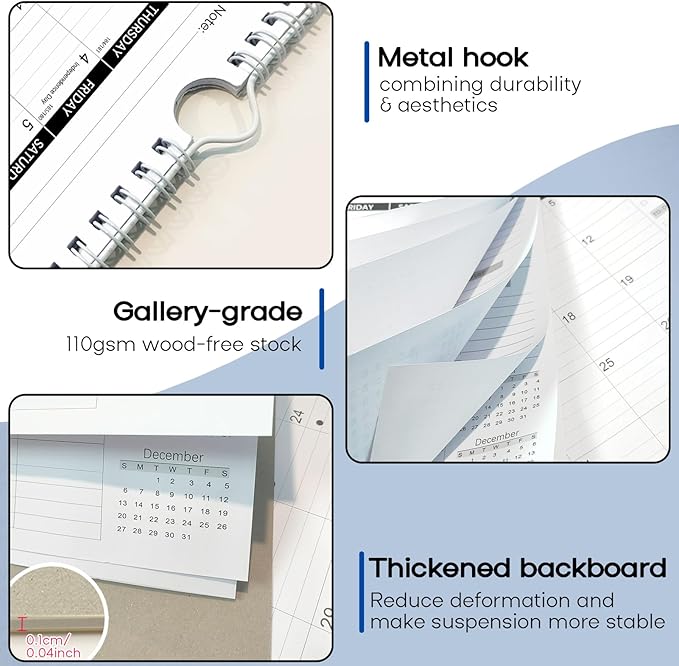 Calendar 2026, Anti Ink Bleed, Durable Thick Paper, Large days Blocks, Wall Calendar 18 Months with Stickers, 17" x 12" Large Simple Style 2026 Calendars for Home, Office, Teacher Supplies- Simple
