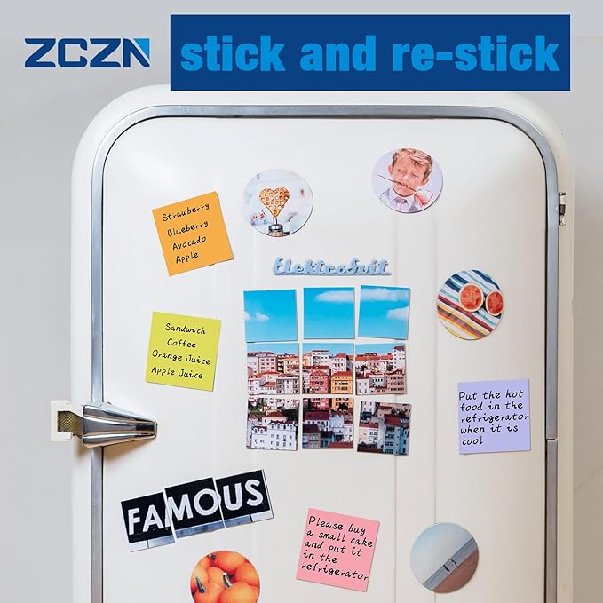 ZCZN 400 Sheets Pop-up Sticky Notes, 3 x 3 Inches, 4 Pads Bright Color Self-Stick Notes, 100 Sheets/Pad, White