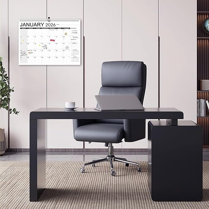 Calendar 2026, Anti Ink Bleed, Durable Thick Paper, Large days Blocks, Wall Calendar 18 Months with Stickers, 17" x 12" Large Simple Style 2026 Calendars for Home, Office, Teacher Supplies- Simple