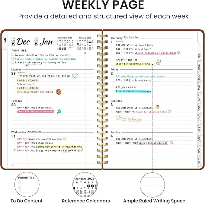 2026 Planner, Weekly and Monthly Calendar Planner, January 2026 - December 2026, Hardcover 2026 Calendar Book with Tabs For Women & Men, Inner Pocket, Spiral Bound, Perfect for Office Home School Supplies - A4 (8.5" x 11"), Rust Brown