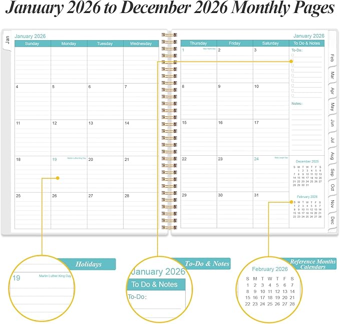 2026 Planner - 8.5" x 11" Planner 2026 from January 2026 to December 2026 with 12 Monthly Tabs, Flexible Cover, Inner Pocket, Christmas tree
