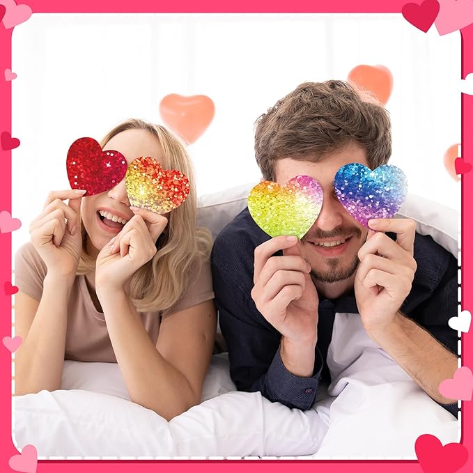 Teling 24 Pack Valentine's Day Sticky Notes Heart Shape Sticky Notes 3 x 3 Inch Sequins Notepads Bulk Cute Memo Pads for Galentines Party Gifts School Office Supplies (Bright)