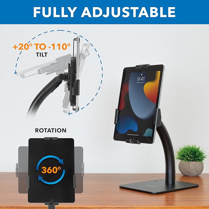 Mount-It! Anti-Theft Tablet Kiosk Countertop Stand, Universal Retail POS Tablet Stand for 7.9"–11" iPad & Samsung Tablets, 360° Rotation & Bolt-Down Base, Black