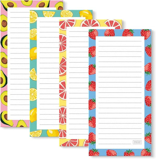 Sweetzer & Orange S&O Magnetic sheets for Refrigerator 4 Pack - Fun Fruity planner notes for Fridge Sets - Magnetic registry journals for cooler, sticky Notepads for freezer - 3.5” x 7”, 45 Pages