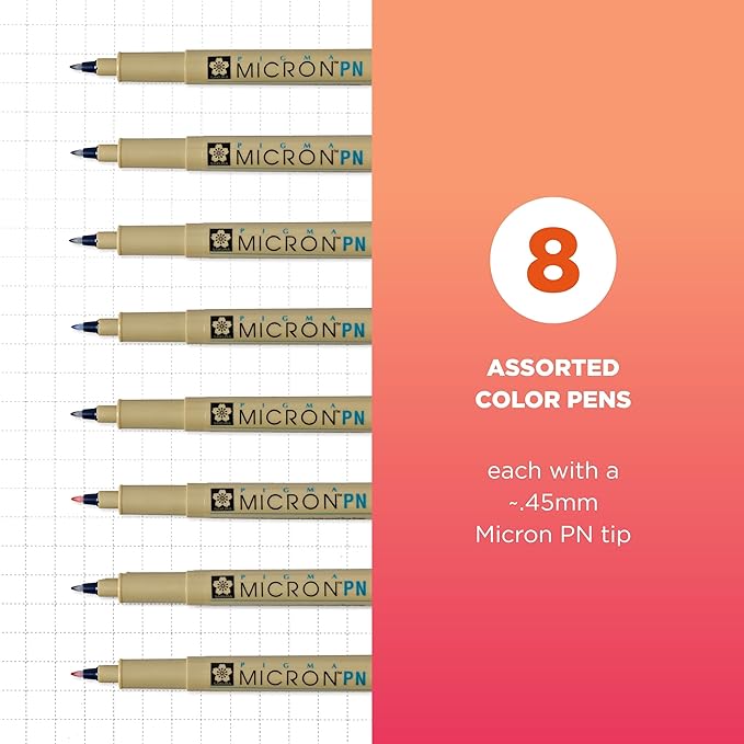 SAKURA Pigma 50220 Micron Blister Card Ink Pen Set, Ass't Colors, PN 8CT