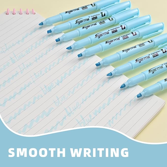 Blue Highlighters 12 Pack, Mild Pastel Color, Chisel Tip Bible Highlighters No Bleed, Quick-Drying, Cute Aesthetic Markers for Journaling, Bible Study, School Office Supplies