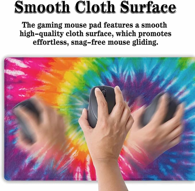 Gaming Mouse Pad Yellow Big Desk Mat Large Mousepads Desktop Mat Table Extender Non-Slip Rubber Base Waterproof with Stitched Edges 35.4" X 15.7" for Game Office, Rainbow Tie Dye
