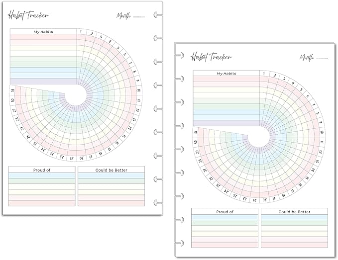 Color Habit Tracker Inserts for 9-Disc Discbound Planners Resolution Tracker, Habit Log, Habit Planner Fits 9-Disc (7 x 9.25 inches) Classic Happy Planner, NOTIQ Midi 9-Disc (L2), Ink (9-Disc Classic)