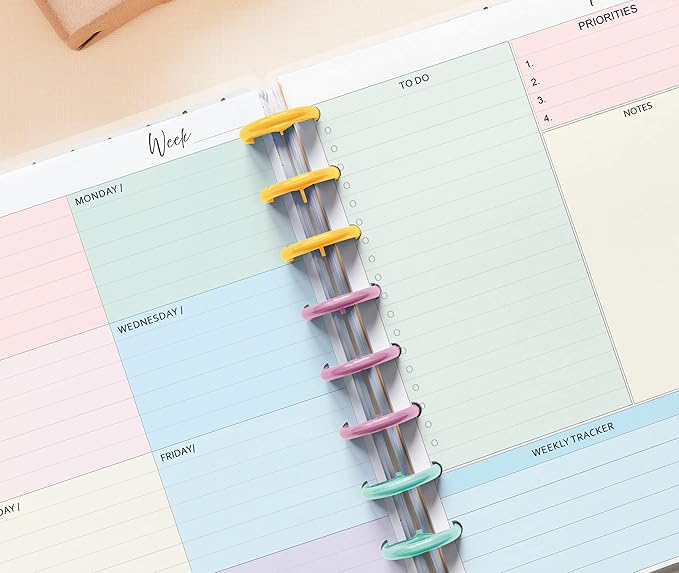 Undated Weekly Planner Inserts fits 7-Disc Mini Planners, and NOTIQ Mini Capsule (S6) (4.5 x 7 inches) Calendar Refills Weekly Calendar Inserts, Undated Weekly Planner (7 Disc Mini)