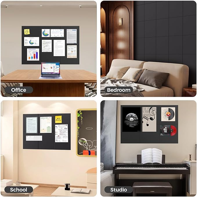 Large Felt Bulletin Board Tiles 36" x 24" Cork Board Alternative 6 Pack with 40 Adhesive Tabs Felt Wall Tiles Cork Boards for Walls Thick Slat Wall Panels for Home Office Classroom Decor