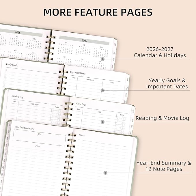 2026 Planner - Weekly and Monthly Planner, January 2026 - December 2026, Hardcover, 2026 Calendar Planner Book with Tabs, Aesthetic, Perfect for Office Home School Supplies (Sage Green, A5 (Jan 2026-Dec 2026))