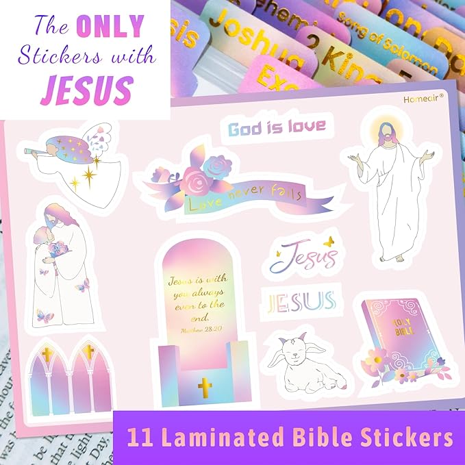 Bible Tabs with Gold Necklace, Laminated Bible Tabs for Women Men, Christian Gifts, Large Print Bible Tabs for Easy Navigation, Bible Book Index Tabs Labels, Bible Study Supplies, RB3