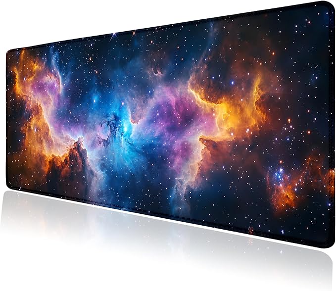 Space Universe Nebula Galaxy Large Mouse Pad, Desk Mat Computer Keyboard Pad Non-Slip Rubber Base Waterproof with Stitched Edges for Laptop Gaming, Office & Home 31.5 x 11.8 Inch (XL-19)
