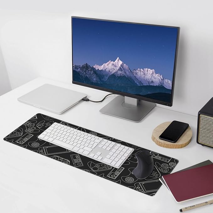 Video Game Controller Black Background XL Large Mouse Pad with Stitched Edges Long Non-Slip Rubber Base Mousepad Laptop Keyboard Mat Desk Pad for Office Home Desk Decor, 31.5" X 11.8"