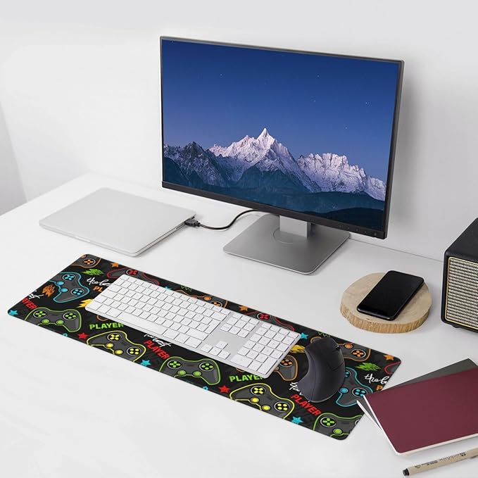 Video Game Controller XL Large Mouse Pad with Stitched Edges Long Non-Slip Rubber Base Mousepad Gaming Joysticks Laptop Keyboard Mat Desk Pad for Office Home Desk Decor, 31.5" X 11.8"