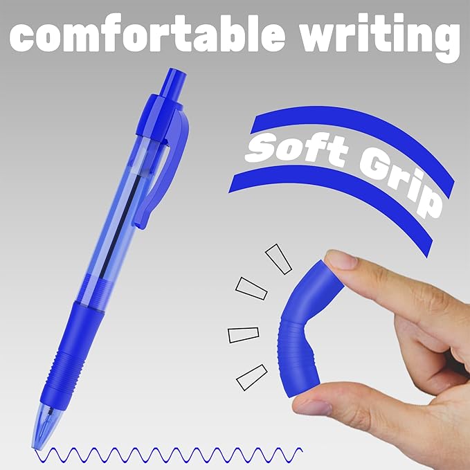 deegtran Pens Bulk, 30 Pack No Bleed Blue Ink Click Pens with Soft Grip, Wholesale Retractable Ballpoint Pens for Office School, Medium Point Smooth 1.0MM