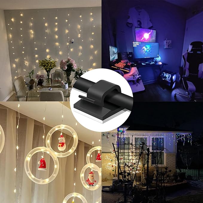 Adhesive Cable Management Wire Clips(Black 100 Pcs),Wires Clips Holders for Cords on Wall,Outdoor Cable Clips,Suitable for Under Tables, Cars, Walls, televisions, Christmas Lights