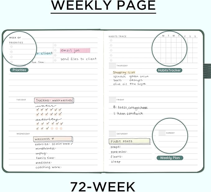 And Per Se Undated Planner – A5 Weekly & Monthly Goal Planner for 72 Weeks (1.5 Years) – Hardcover with Monthly Tab Stickers, Back Pocket & Habit Tracking (Celestial Green)