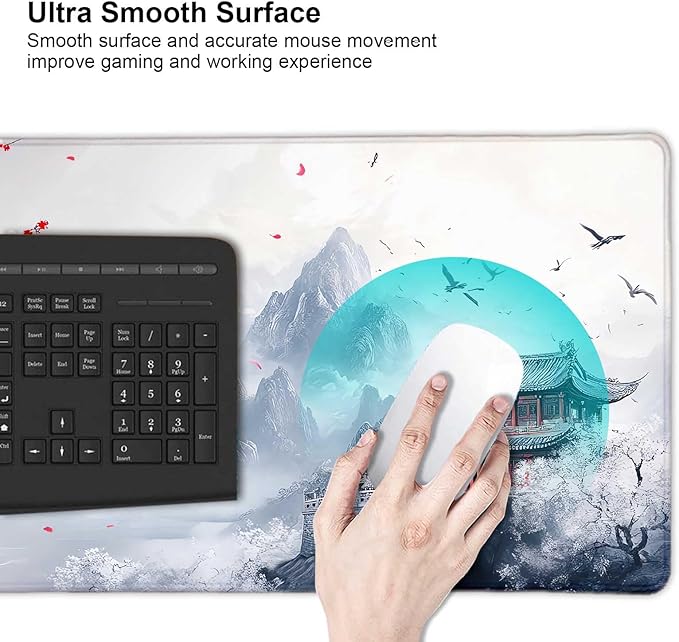 Cherry Blossom Japanese Large Mouse Pad, Desk Mat Computer Keyboard Pad Non-Slip Rubber Base Waterproof with Stitched Edges for Laptop Gaming, Office & Home 31.5 x 11.8 Inch