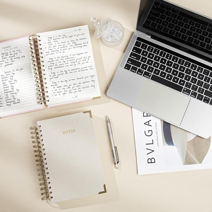 Spiral Notebook Journal, 328 Pages Linen Hardcover College Ruled Notebook, Lined Thick Journals for Women Men, A4 Thick Spiral Journal for Writing, 100GSM Paper, Cute Notebooks for Work School
