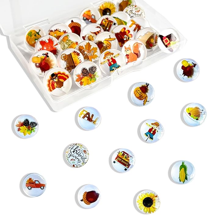 24Pcs Thanksgiving Decorative Push Pins Fall Theme Thumbtacks for Photo Wall, Bulletin Board, Whiteboard,Feature Wall, Cork Board, Map, Office or Home Decor (Thanksgiving)
