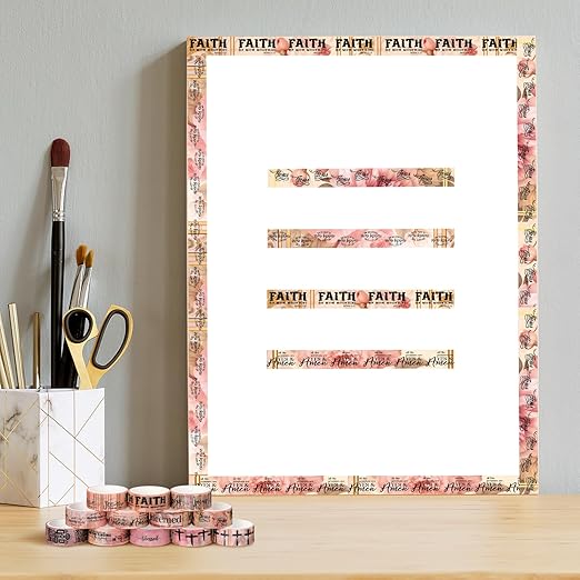 Janlaugh 24 Rolls Christian Washi Tape Gifts Bulk Religious Inspirational Scripture Supplies Pink Bible Verse Washi Tape for Bible Journaling Study DIY Crafting Valentine's Day Gifts