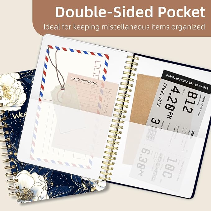 Weekly Planner Undated - 52 Weeks To Do List Notebook A5 for Work: Weekly Task, Habit Tracker Journal, Goal Setting, Agenda Sprial Bound Organizer Book Women Cute Stylish Design, Blue Flower