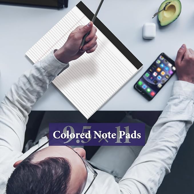 6 Pack Note Pads 11" x 9.5" Colored Legal Pads College Ruled Pink Notepad Perforated Writing Pads 80GSM Lined Paper Pads of College Ruled Paper 30 Sheets Notebook To Do List for School, Office, Home