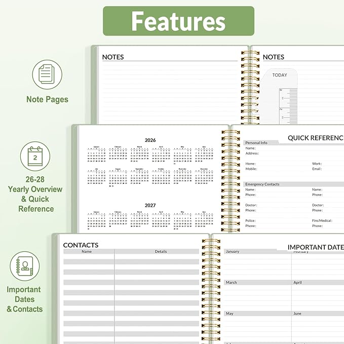 SUNEE 2026 Appointment Book, Quarter-Hourly, Weekly & Monthly - from January 2026 - December 2026, 8.5"x11" Weekly Planner, Flexible Cover, Note Pages, Pockets, Bookmark, Spiral Binding,