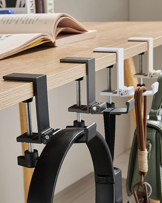 Headphone Stand for Desk , Aluminum Alloy Foldable Headphone Holder - Headset Stand Hook Mount, PC Gaming Headset Holder Under Desk Clamp for Office, Computer, Student Class Table, Handmade Table