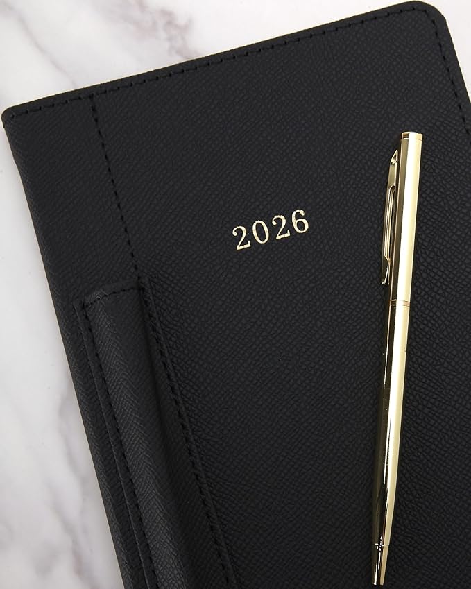 WORLD TRAVELER 2026 Planner - Weekly and Monthly Planner - 6x8 Planning Notebook & Calendar Agenda with Pen, Black Textured