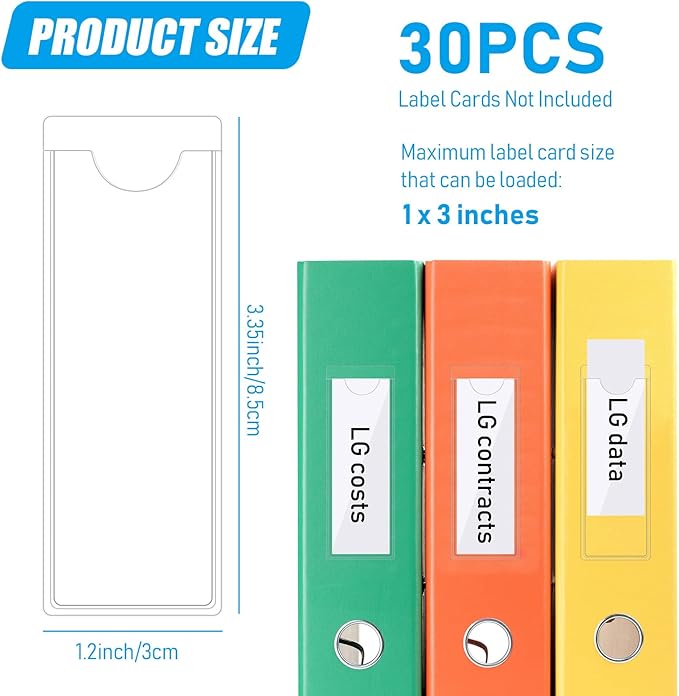 Chinco 30 Pack Self-Adhesive Index Card Pockets with Top Open for Loading - Ideal Index Card Holder for Organizing and Protecting - Crystal Clear Plastic (1.2 x 3.35 Inches)