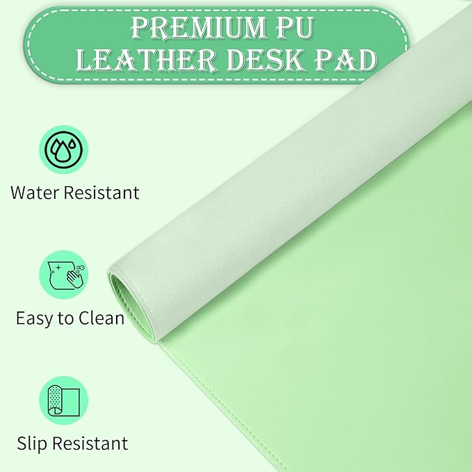 Large Desk Pad, 47.2" x 17" PU Leather Desk Mat for Desktop, Non-Slip Office Desk Mat for Desk, Desk Blotter Pad, Waterproof Computer Pad for Desk, Keyboard Mats for Home & Office (Light Green)