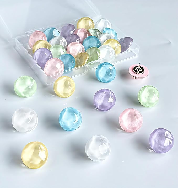 24Pcs Decorative Push Pins,Thumb Tacks,Bulletin Board Tacks,Cork Board Tacks,Thumb Tack Decorative for CorkBoard, Office Organization or Home,Classroom Decor (Circular)