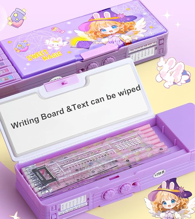 Pop up Multifunction Pencil case for Kids kawaii Pencil Case Pencil Holder for School Students supplies for girls Cute Pencil box for Girls with Sharpener Password Lock Schedule Whiteboard (purple)