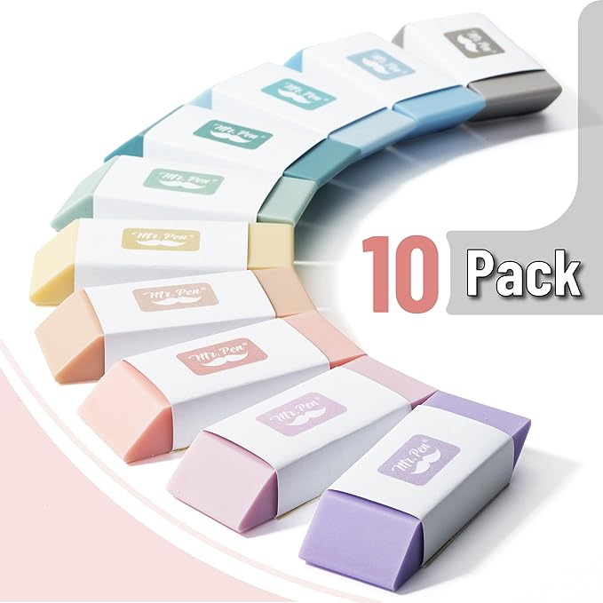 Mr. Pen- Erasers, 10 Pack, Pencil Eraser, Morandi Colors, Erasers for Pencils
