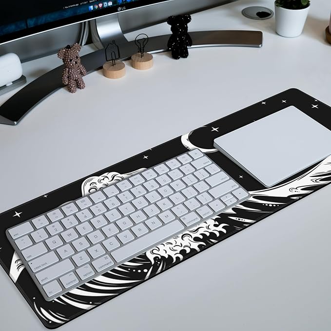 Sea Wave Mouse Pad Desk Mat XL Large Gaming Mousepad Extended Computer Keyboard Mat with Non-Slip Rubber Base and Stitched Edge 11.8 x 31.5 Inch for Gaming and Office Work