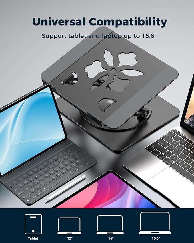 360° Rotating Laptop Stand for Desk | Adjustable, Foldable, Portable Aluminum Ergonomic Riser | Compatible with MacBook, Dell, HP & All Laptops 10-16 inch | Gold
