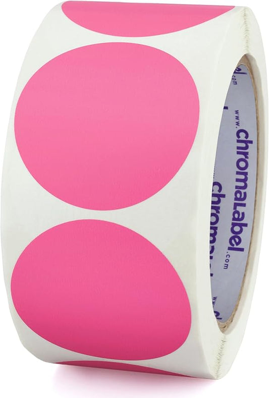 ChromaLabel 2 Inch Round Label Permanent Color Code Dot Stickers, 500 Labels per Roll, Rose
