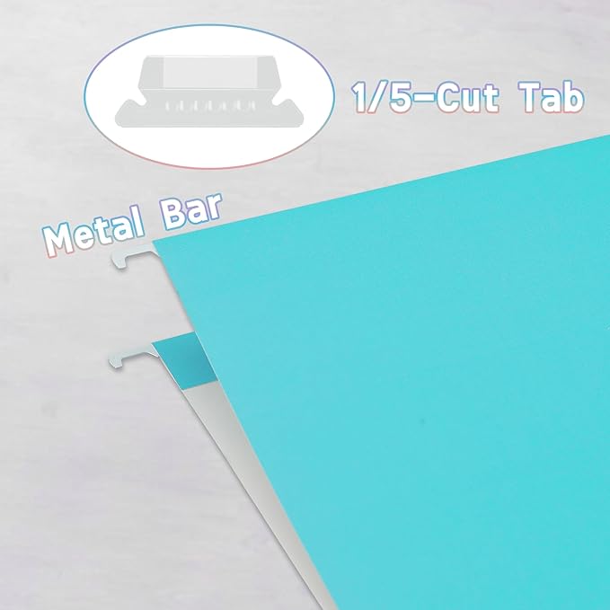50 Packs Hanging File Folders with 1/5-cut Tab,Letter Size File Folders Egg Blue for Filing Cabinet,Ideal Office,School Classroom Supplies