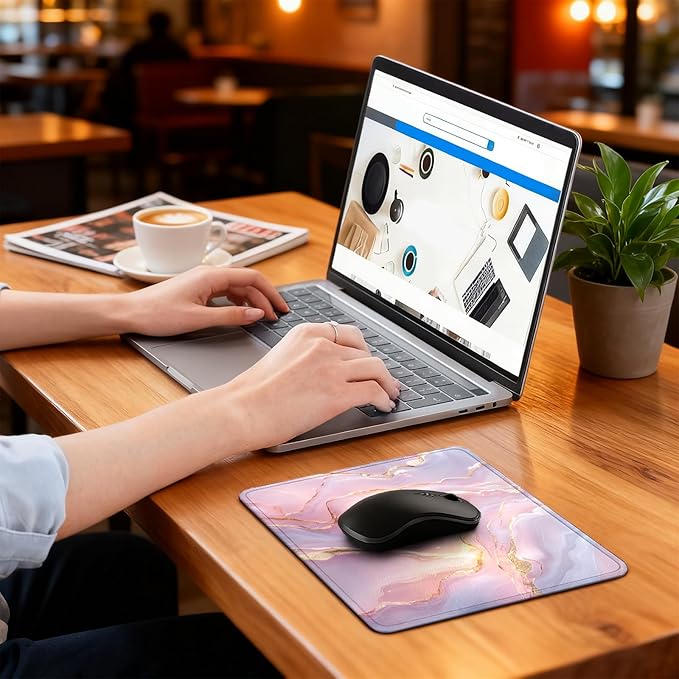Pink Marble Desk Pad Mat with Stitched Edges and Non-Slip Rubber Base, Premium-Textured Mouse Pad for Laptop, Computer & PC, Gaming & Working, Waterproof Mousepad