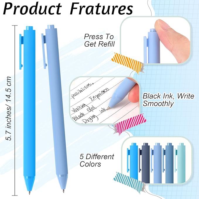 Crtiin 100 Pcs Gel Ink Pens Bulk, Black Ink 0.5mm Fine Point Retractable Pen Smooth Writing Office Supplies for Teacher Server Nurse Valentine Galentine Gift (Blue Series)