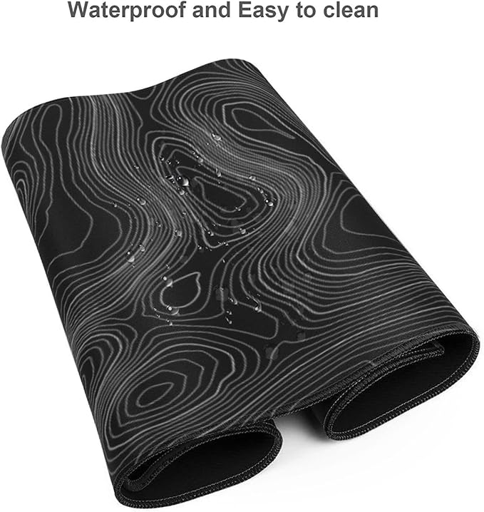 Topography Map Lines Contour Geographic Black XXL XL Large Gaming Mouse Pad for Desk, Non-Slip Long Extended Keyboard Pads Mousepad Rubber Table Mat 31.5 X 11.8 Inch
