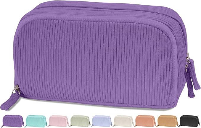 Sooez Big Capacity Pencil Case Pen Pouch, Soft Corduroy Pencil Bag with 3 Compartment, Multiple Pockets, Sturdy Zipper, Cute School Supplies Pen Bag Organizer For Teen Girls College, Purple