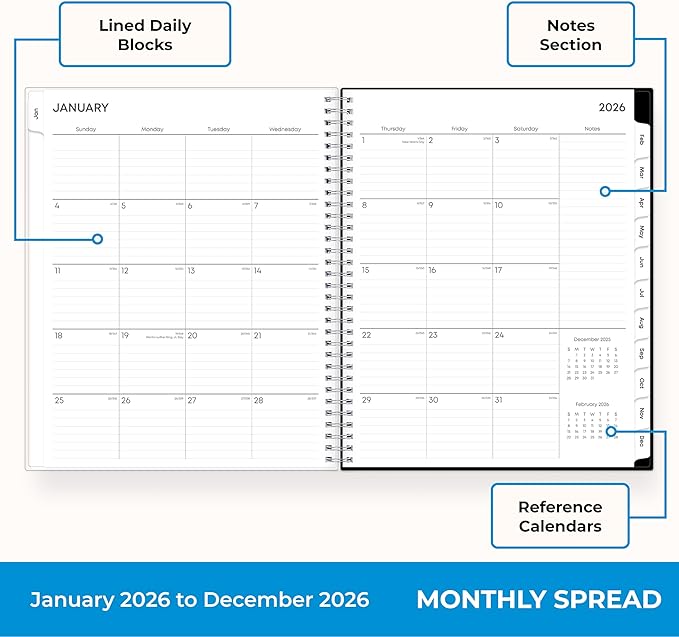 Blue Sky 2026 Weekly and Monthly Planner Calendar, January 2026 - December 2026, 8.5" x 11", Clear Pocket Cover, Laminated Tabs, Durable Twin Wire Binding, Storage Pocket, Analeis