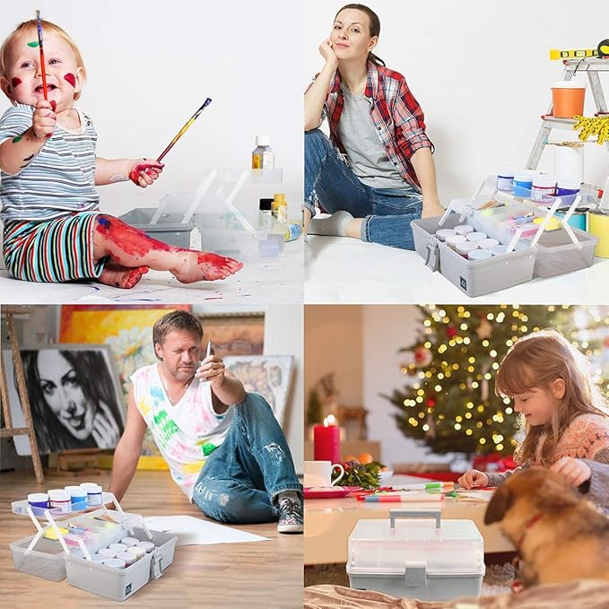 WEWLINE 3-Layers Plastic Portable Storage Box,Household Plastic Craft Supply Box with Handle,Multifunctional Storage Boxes for Children Student,Perfect for Home Office