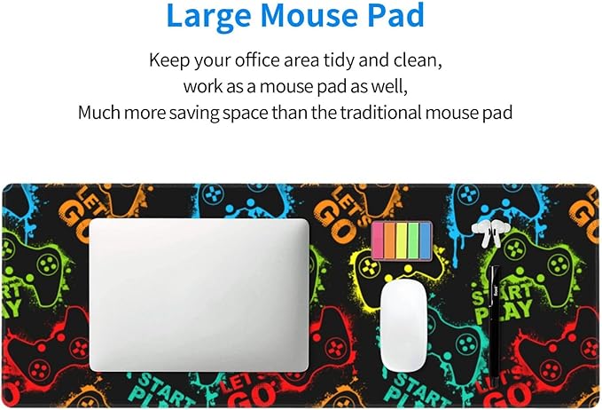 Colorful Silhouettes Game Joystick XL Large Mouse Pad with Stitched Edges Long Non-Slip Rubber Base Mousepad Laptop Keyboard Mat Desk Pad for Office Home Desk Decor, 31.5" X 11.8"