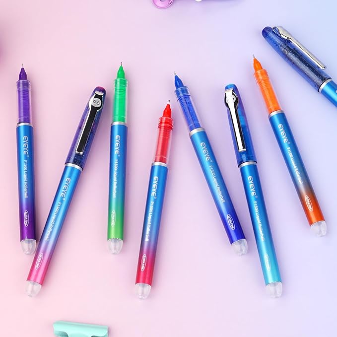 EYEYE 0.5mm Roller Ball Pens 8 Assorted Colors, Quick Drying Liquid Ink Needle Rollerball Pens Extra Fine Point Smooth Writing Pen for Journaling, Note Taking, Office, School Supplies & Gifts