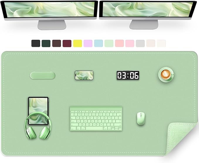Large Desk Pad, 47.2" x 17" PU Leather Desk Mat for Desktop, Non-Slip Office Desk Mat for Desk, Desk Blotter Pad, Waterproof Computer Pad for Desk, Keyboard Mats for Home & Office (Light Green)