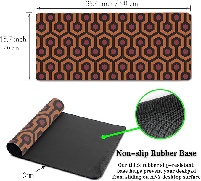 Office Desk Mat Red Yellow Big Mouse Pad Gaming Desk Pad Full Desk Mat Non-Slip Rubber Base Waterproof with Stitched Edges 35.4" X 15.7" for Game Office, The Shining Carpet Style